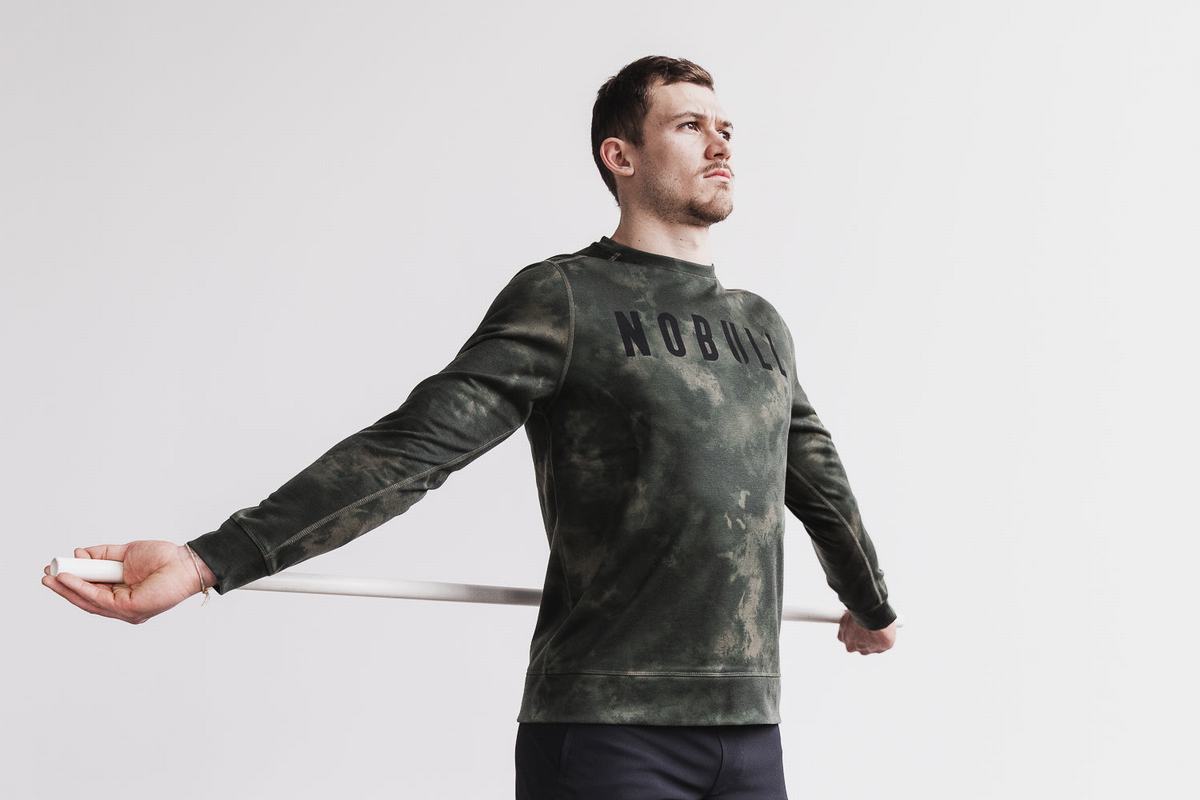 Nobull Crew Tie-Dye Men's Sweatshirts Green | Australia (MD7584)